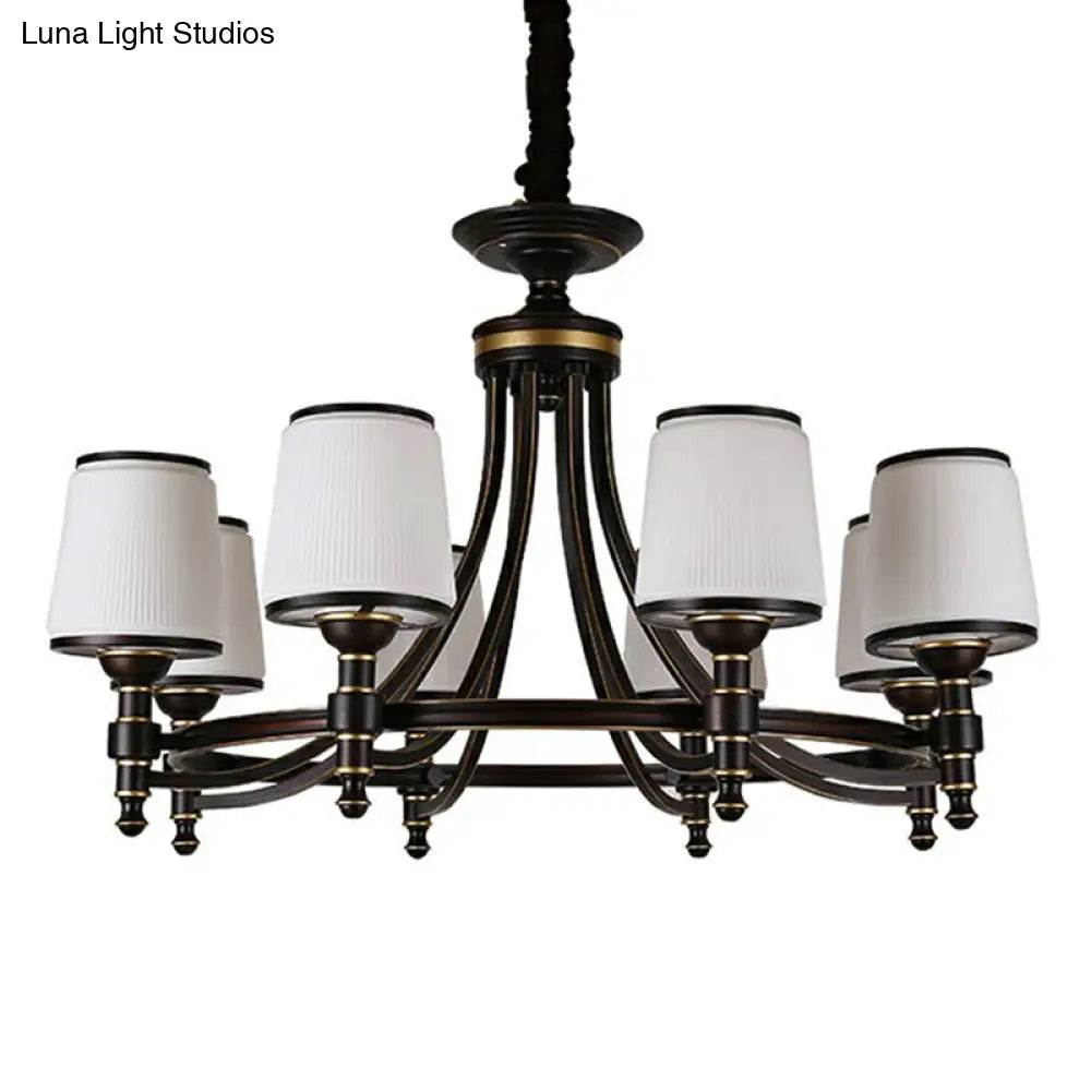 Rustic Ribbed Glass Dining Room Chandelier With Black Tapered Shade