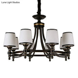 Rustic Ribbed Glass Dining Room Chandelier With Black Tapered Shade