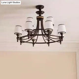 Rustic Ribbed Glass Dining Room Chandelier With Black Tapered Shade