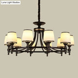 Rustic Ribbed Glass Dining Room Chandelier With Black Tapered Shade