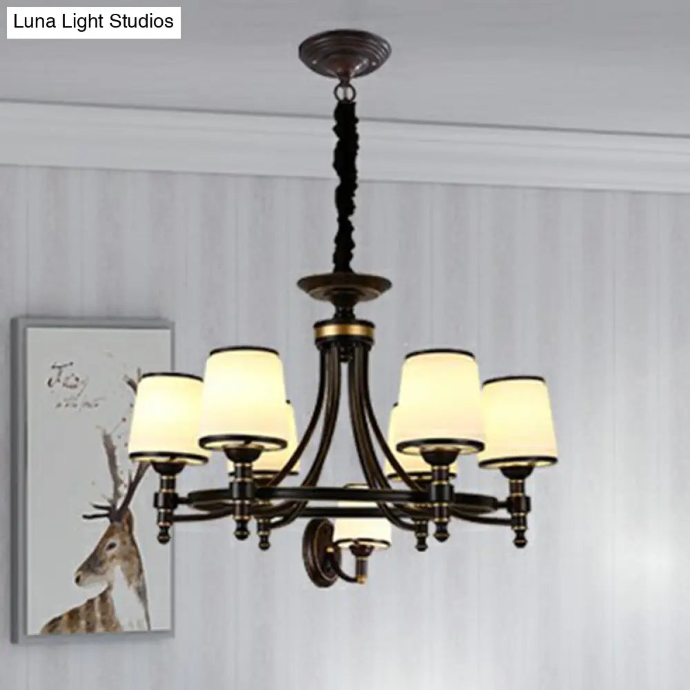 Rustic Ribbed Glass Dining Room Chandelier With Black Tapered Shade