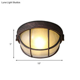Rustic Ribbed Glass Dome Ceiling Light Fixture With Cage - Single Flush Mount