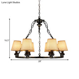Rustic Ring Pendant Chandelier - 6-Light Fabric Ceiling Light In Black For Living Room