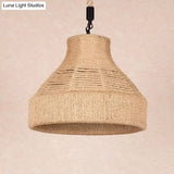 Rustic Rope Bell Hanging Lamp - Farmhouse 1 Bulb Restaurant Lighting Fixture (Brown)