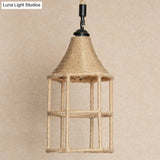 Rustic Rope Pendant Light For Dining Room - Booth Shaped Design Brown Finish Suspended Lighting