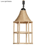 Rustic Rope Pendant Light For Dining Room - Booth Shaped Design Brown Finish Suspended Lighting