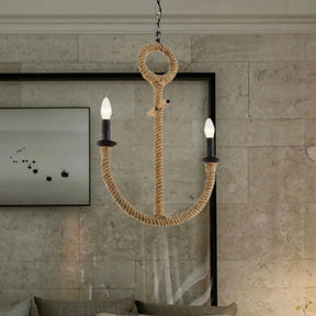 Rustic Roped Anchor Chandelier Pendant Light - Lodge Style Beige Dining Room Ceiling Fixture