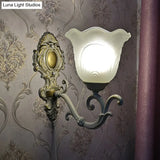 Rustic Ruffle Glass Wall Light For Living Room With Bud Shade And White Finish