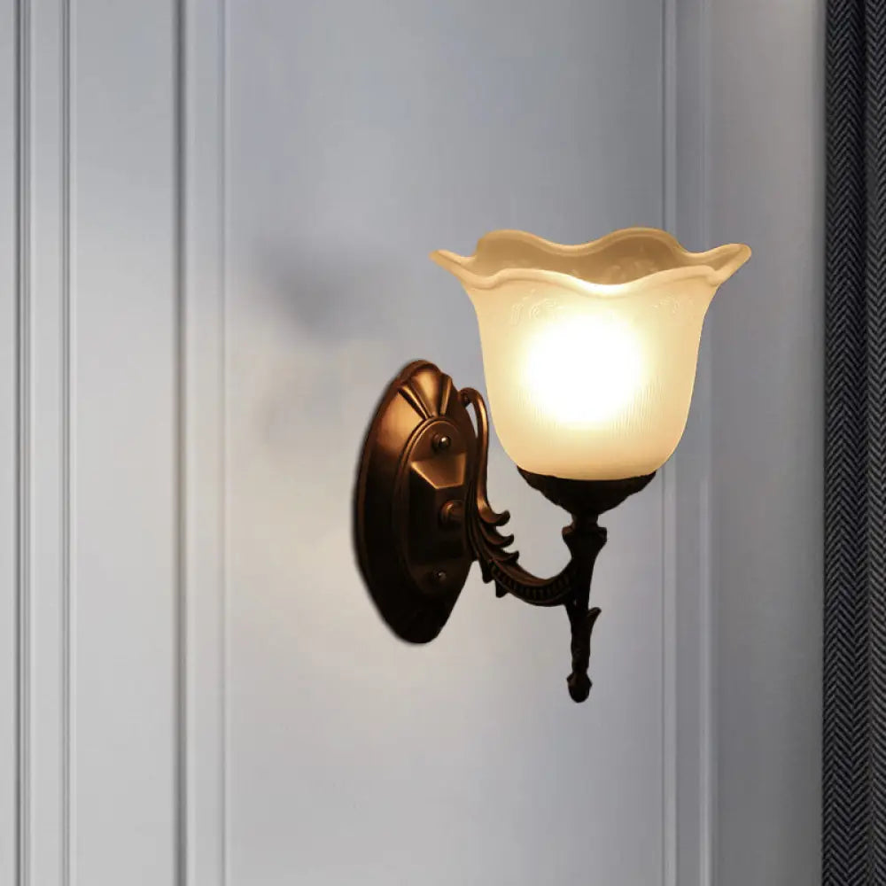 Rustic Scalloped Brass Bell Wall Light With Frosted Glass - Perfect For Living Rooms 1 /