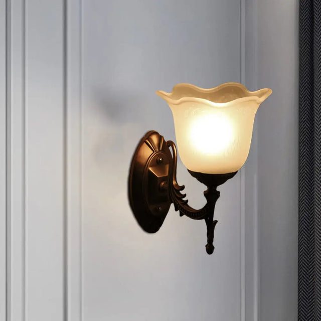 Rustic Scalloped Brass Bell Wall Light With Frosted Glass - Perfect For Living Rooms 1 /