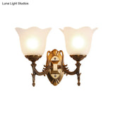 Rustic Scalloped Brass Bell Wall Light With Frosted Glass - Perfect For Living Rooms