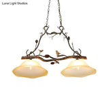 Rustic Scalloped Opal Glass Island Pendant - 2 Light Bedroom Lamp In Beige