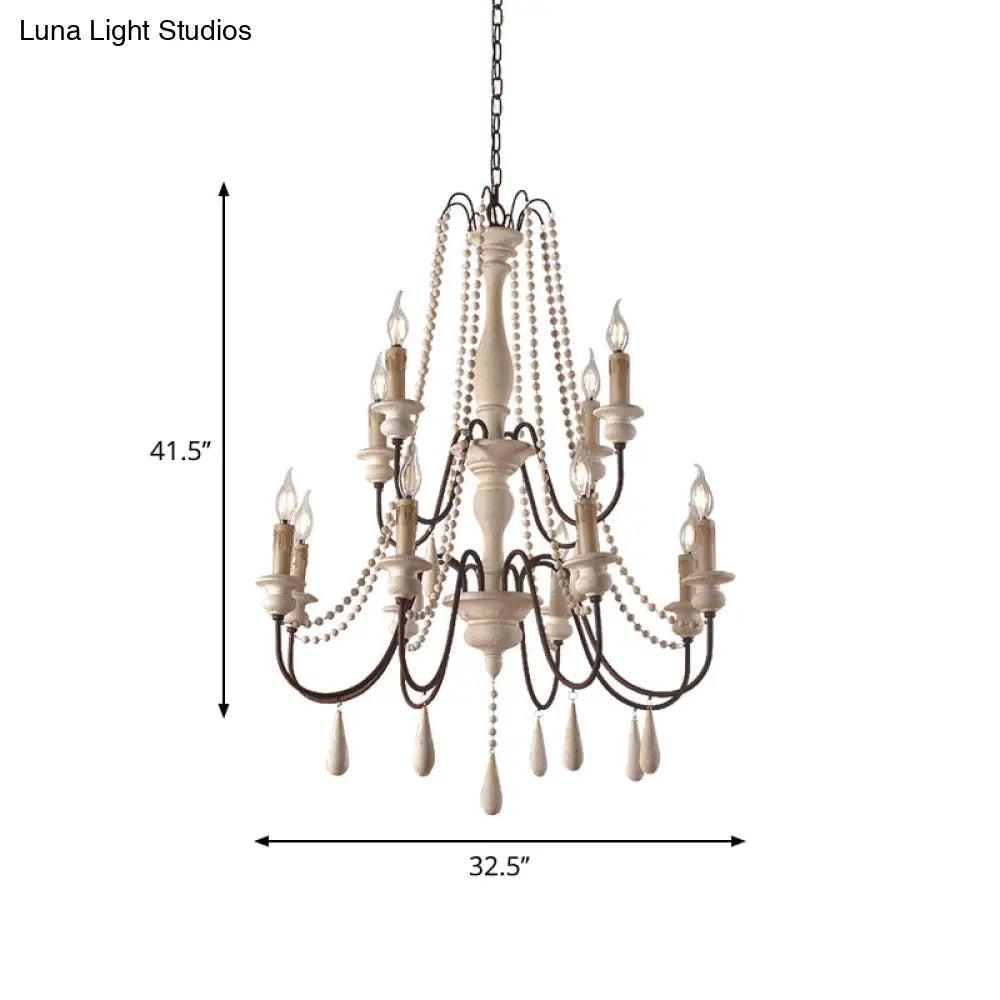 Rustic Scrolled Arm Pendant Light: Distressed Wood Chandelier For Living Room