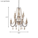 Rustic Scrolled Arm Pendant Light: Distressed Wood Chandelier For Living Room