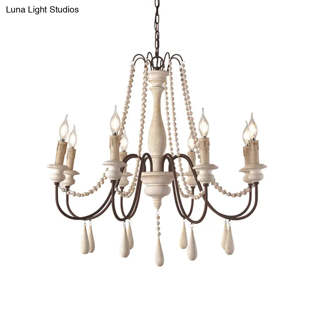 Rustic Scrolled Arm Pendant Light: Distressed Wood Chandelier For Living Room