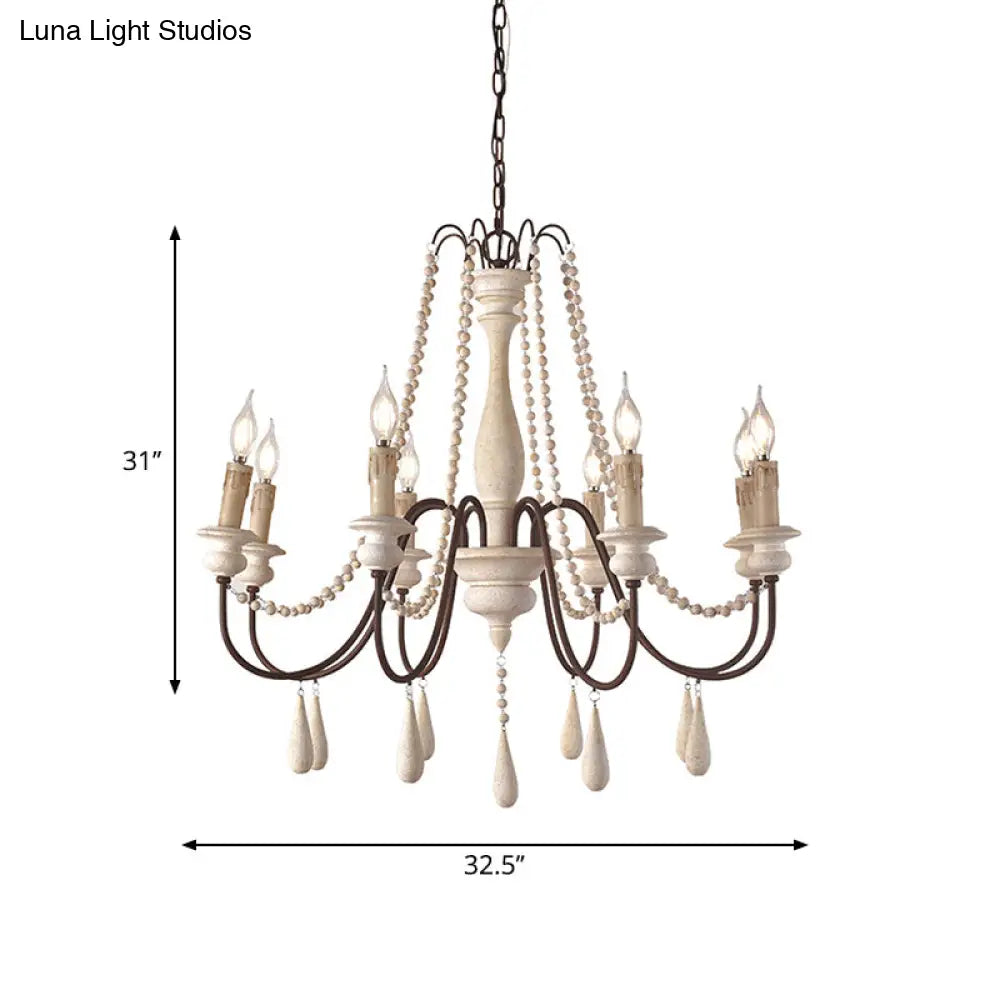 Rustic Scrolled Arm Pendant Light: Distressed Wood Chandelier For Living Room