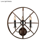 Rustic Semi-Circle Metallic Sconce Lamp - 3-Light Restaurant Wall Lighting In Rust/Black