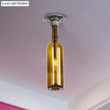 Rustic Semi Flush Bottle Glass Ceiling Light Fixture With Brown/Blue Shades For Corridor