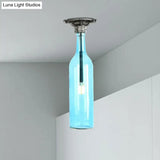 Rustic Semi Flush Bottle Glass Ceiling Light Fixture With Brown/Blue Shades For Corridor