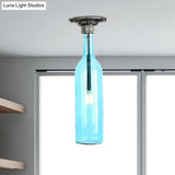 Rustic Semi Flush Bottle Glass Ceiling Light Fixture With Brown/Blue Shades For Corridor