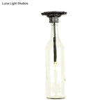 Rustic Semi Flush Bottle Glass Ceiling Light Fixture With Brown/Blue Shades For Corridor