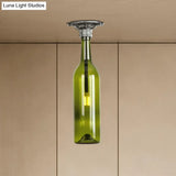 Rustic Semi Flush Bottle Glass Ceiling Light Fixture With Brown/Blue Shades For Corridor