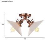 Rustic Semi Flush Ceiling Light With Flared Iron Design And 2 Bulbs - Black/Bronze Finish