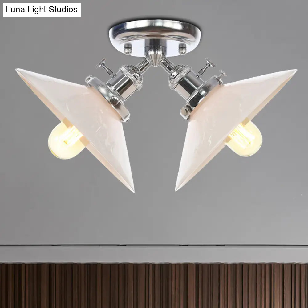 Rustic Semi Flush Ceiling Light With Flared Iron Design And 2 Bulbs - Black/Bronze Finish