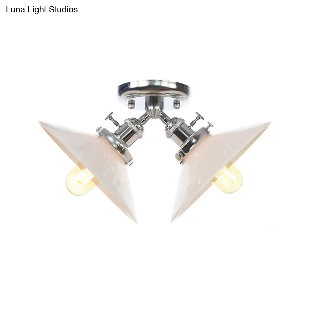 Rustic Semi Flush Ceiling Light With Flared Iron Design And 2 Bulbs - Black/Bronze Finish
