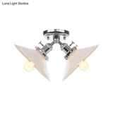 Rustic Semi Flush Ceiling Light With Flared Iron Design And 2 Bulbs - Black/Bronze Finish