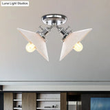Rustic Semi Flush Ceiling Light With Flared Iron Design And 2 Bulbs - Black/Bronze Finish