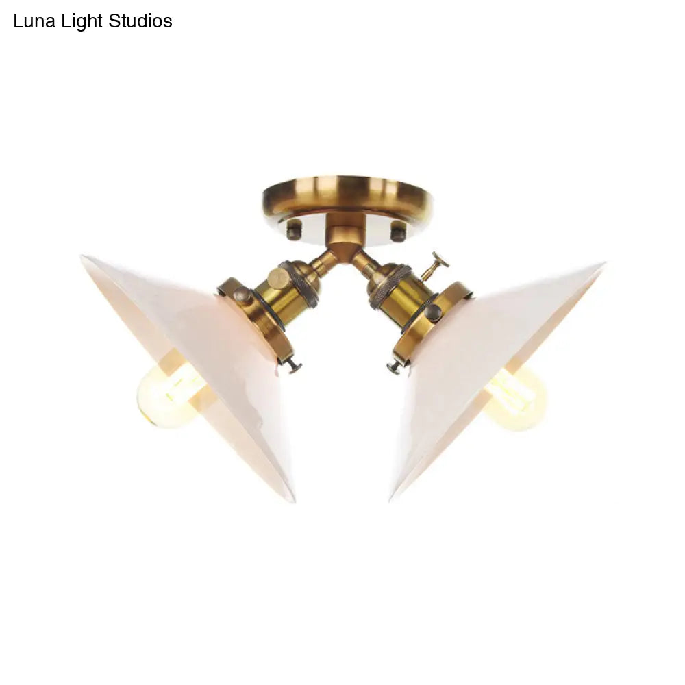 Rustic Semi Flush Ceiling Light With Flared Iron Design And 2 Bulbs - Black/Bronze Finish