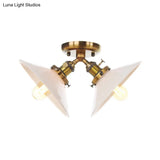 Rustic Semi Flush Ceiling Light With Flared Iron Design And 2 Bulbs - Black/Bronze Finish