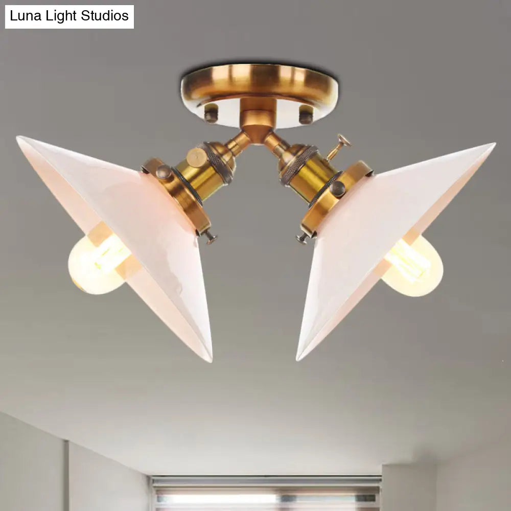 Rustic Semi Flush Ceiling Light With Flared Iron Design And 2 Bulbs - Black/Bronze Finish