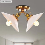 Rustic Semi Flush Ceiling Light With Flared Iron Design And 2 Bulbs - Black/Bronze Finish