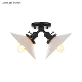 Rustic Semi Flush Ceiling Light With Flared Iron Design And 2 Bulbs - Black/Bronze Finish