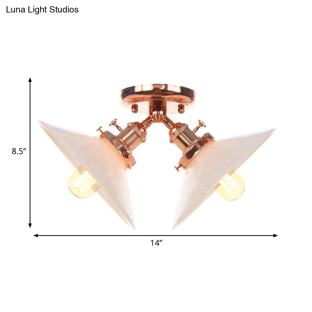 Rustic Semi Flush Ceiling Light With Flared Iron Design And 2 Bulbs - Black/Bronze Finish