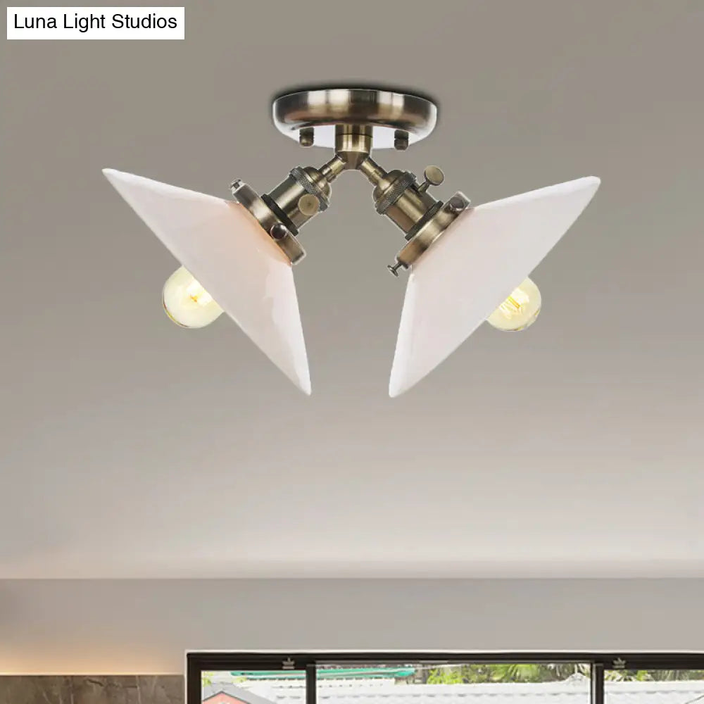 Rustic Semi Flush Ceiling Light With Flared Iron Design And 2 Bulbs - Black/Bronze Finish