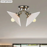Rustic Semi Flush Ceiling Light With Flared Iron Design And 2 Bulbs - Black/Bronze Finish