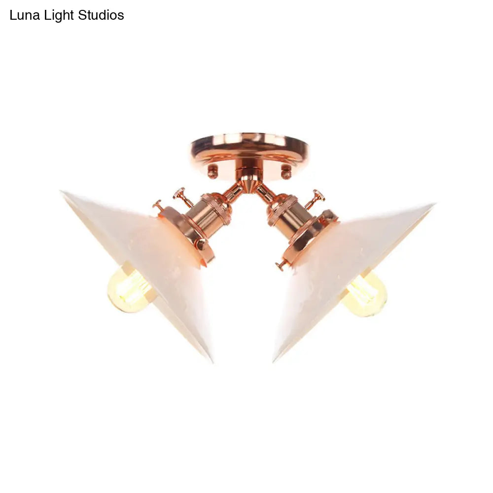 Rustic Semi Flush Ceiling Light With Flared Iron Design And 2 Bulbs - Black/Bronze Finish