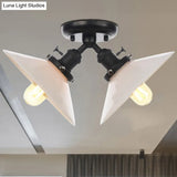 Rustic Semi Flush Ceiling Light With Flared Iron Design And 2 Bulbs - Black/Bronze Finish