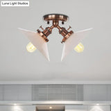 Rustic Semi Flush Ceiling Light With Flared Iron Design And 2 Bulbs - Black/Bronze Finish