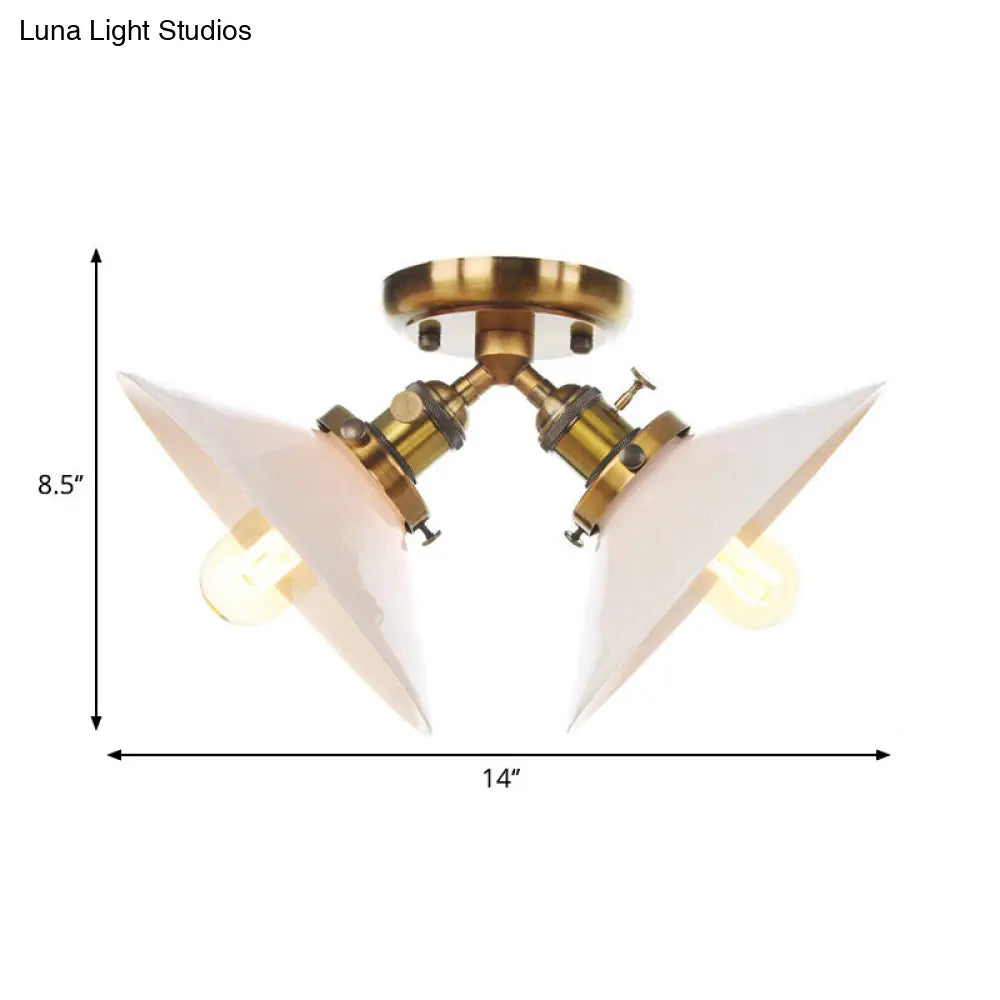 Rustic Semi Flush Ceiling Light With Flared Iron Design And 2 Bulbs - Black/Bronze Finish