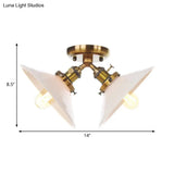 Rustic Semi Flush Ceiling Light With Flared Iron Design And 2 Bulbs - Black/Bronze Finish