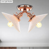 Rustic Semi Flush Ceiling Light With Flared Iron Design And 2 Bulbs - Black/Bronze Finish