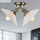 Rustic Semi Flush Ceiling Light With Flared Iron Design And 2 Bulbs - Black/Bronze Finish
