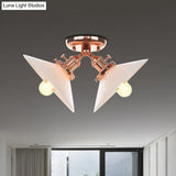 Rustic Semi Flush Ceiling Light With Flared Iron Design And 2 Bulbs - Black/Bronze Finish