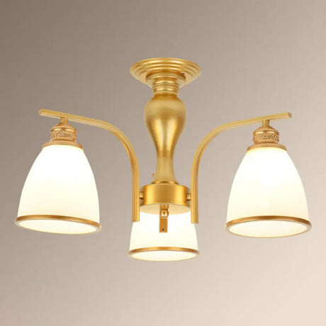 Rustic Semi Flush Glass Chandelier For Living Room 3 / Gold