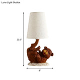 Rustic Shar-Pei Dog Table Lamp - Brown Resin Cone Fabric Shade