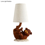 Rustic Shar-Pei Dog Table Lamp - Brown Resin Cone Fabric Shade